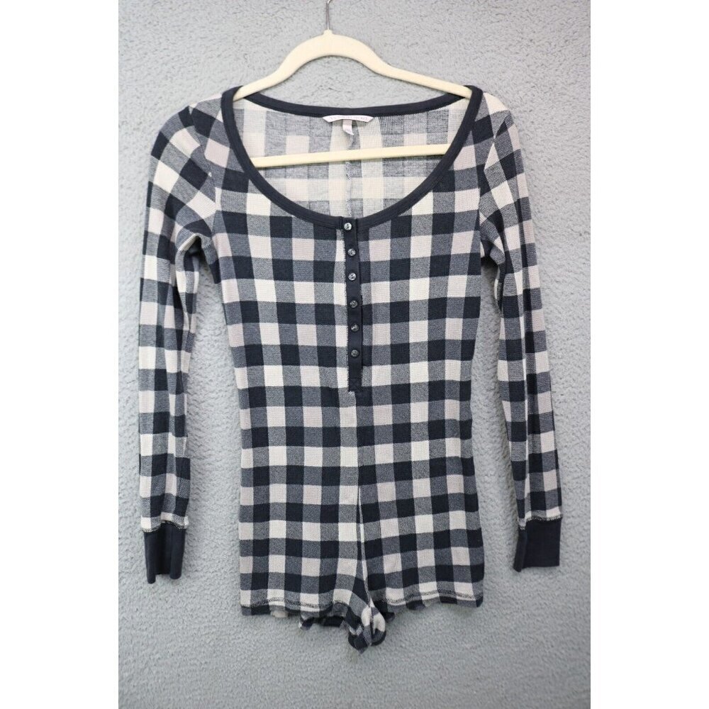 Victoria's Secret Plaid Waffle Knit Long Sleeve Romper-Size XS/TP